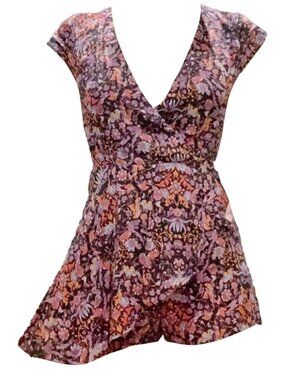 Floral Romper, Ruffle Neckline & Flutter Sleeves